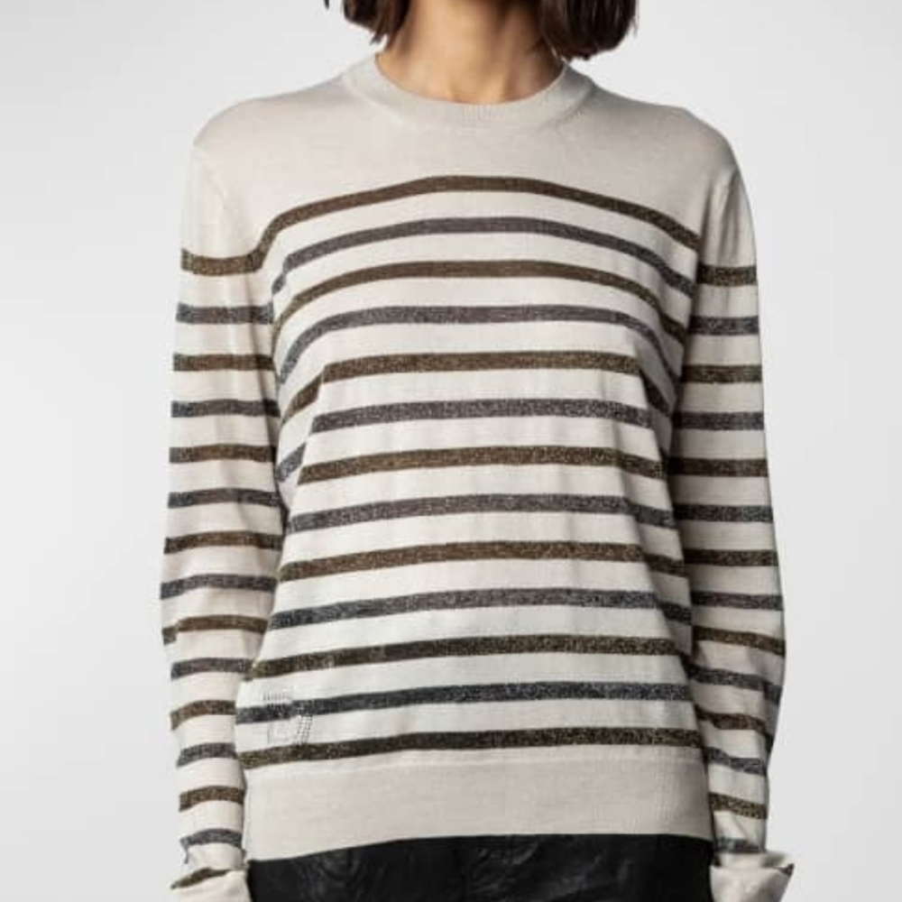 Zadig & Voltaire Life Striped  Sweater - Black/Gold Lurex Stiped Cream Stripes